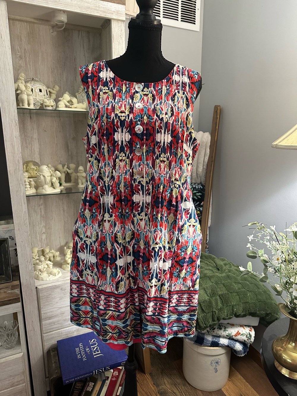 Rabbit Rabbit Rabbit Multicolor Sleeveless Printed Dress - Red, Blue & White